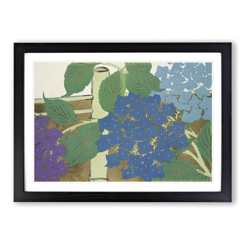 Hydrangeas by Kamisaka Sekka - Picture Frame Painting, 27cm H x 36cm W x 2cm D, Black Framed