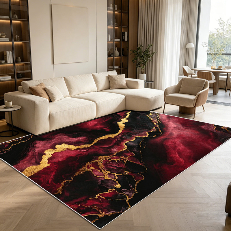 1PC Burgundy Gold Abstract Fluid Marble area rugs for Living Room, Soft and Comfortable, Suitable for all seasons, easy-to-maintain, machine washable Indoor floor mat, Under Table Farmhouse suitable for dining table, bedroom, entryway, kitchen,