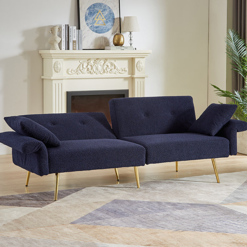 Canapé-lit d'appoint rembourré Modern Modern avec poche latérale, canapé-lit pliant avec accoudoirs pliables, dossier réglable et pieds en métal doré