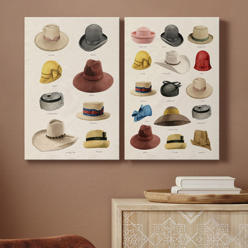 Toile tendue avec châssis Vintage Vintage Hats II - prête à être accrochée, H 60 po x l 40 po x P 1 po