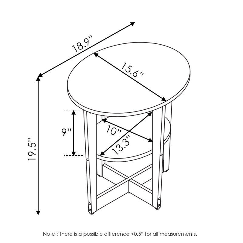 Ensemble de tables de bout ovales à pieds croisés avec rangement, Noir, Gris chêne français