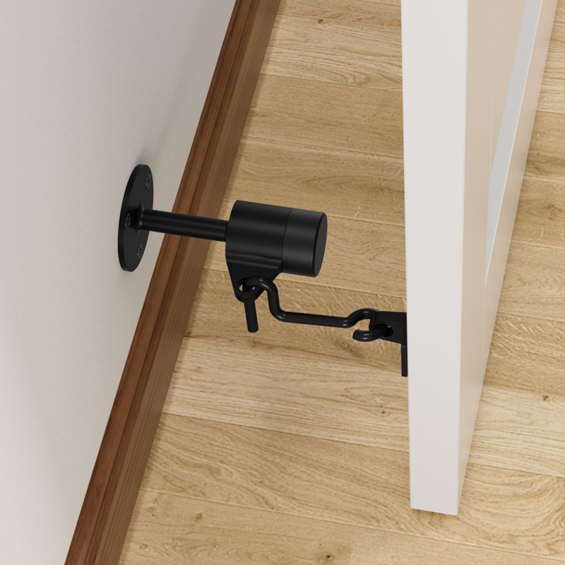 3,6 po Butoir de porte en acier noir avec support, Noir mat