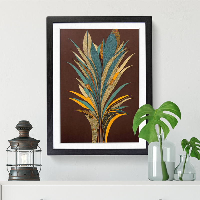 Floral African Art - Single Picture Frame Print, 64cm H x 46cm W x 2cm D, Oak