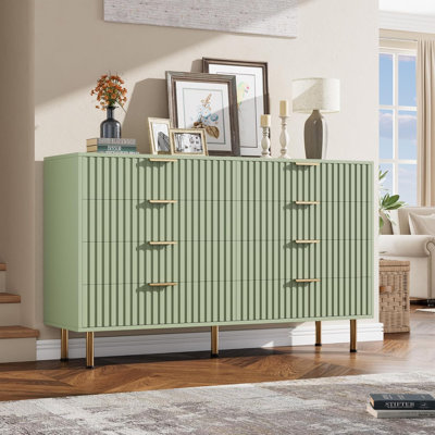 55" Wide Fluted 8 Drawer Dresser for Bedroom, Modern Wooden Chest of Drawers with Deep Storage Organizer