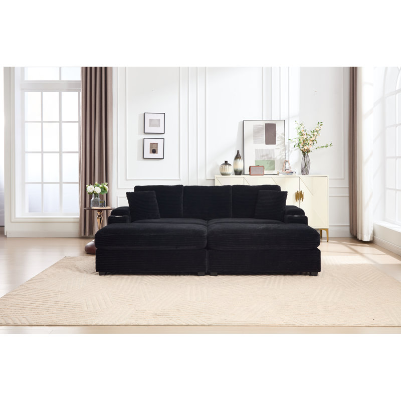 Ensemble de canapé-lit modulaire convertible modulaire avec rangement pour accoudoirs, porte-gobelet en acier inoxydable, charge USB et siège profond pour les espaces de vie modernes