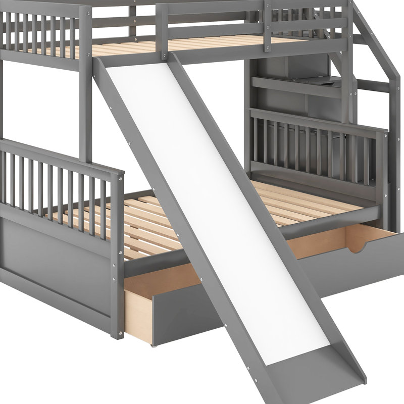 Lit superposé simple au-dessus de double gris avec caractéristiques multifonctionnelles - Comprend des tiroirs et un tiroir de rangement à finition lisse. Conception sécuritaire. Mobilier de chambre pratique peu encombrant. Buffer Slide