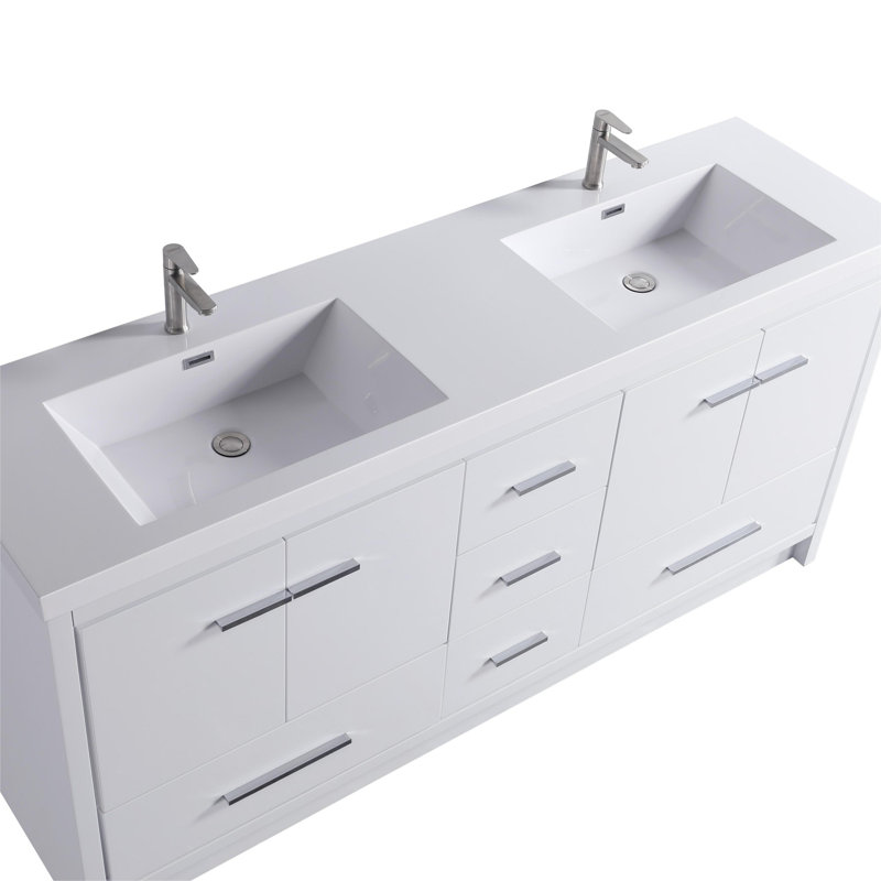 Capot - 2 po X P 19,70 po P 35,00 po Meuble-lavabo autoportant en bois blanc H avec double lavabo blanc