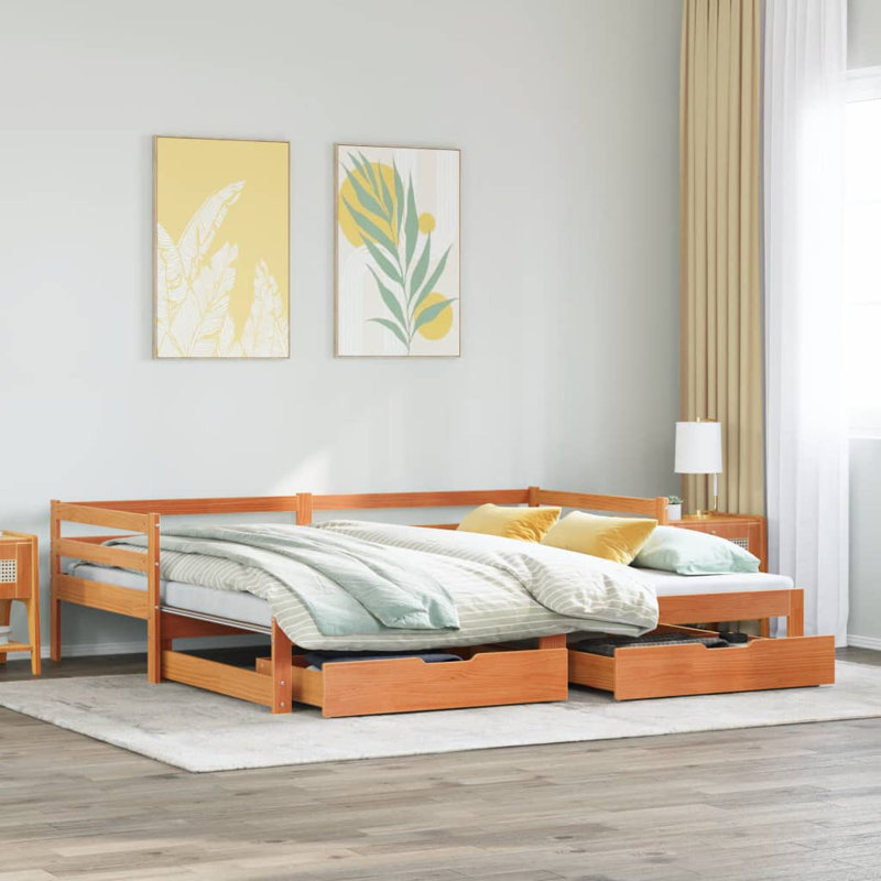 Blasingim Solid Wood with Trundle, Wax Brown, European Single (90 x 200cm)
