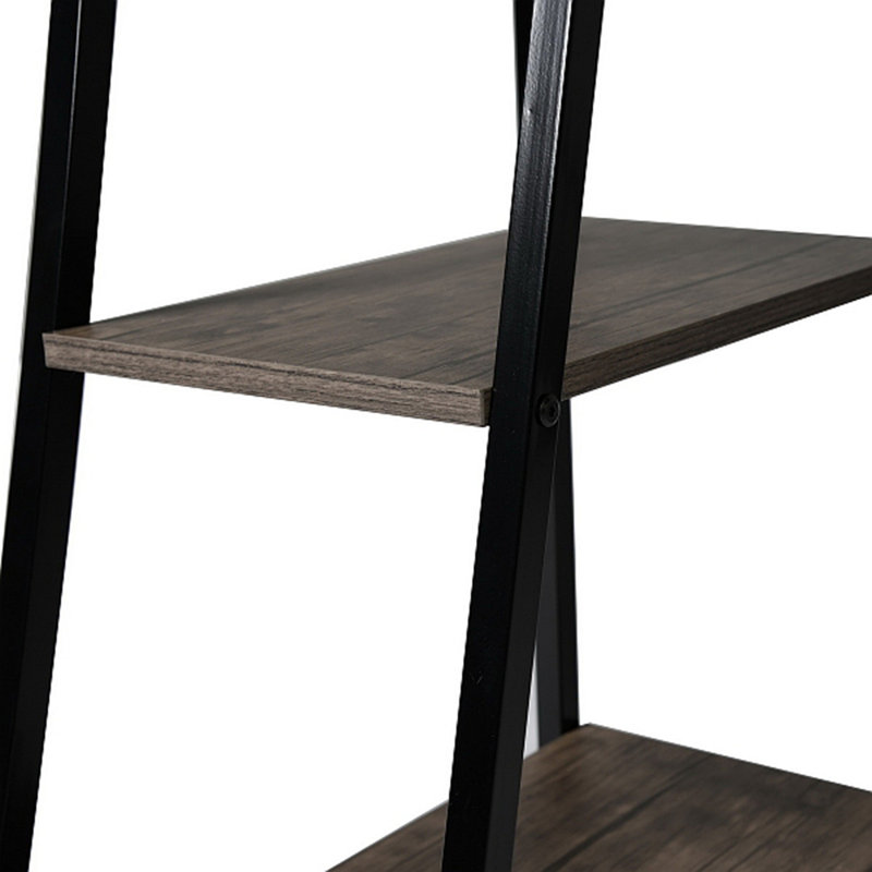 4 Tier Storage Shelf Computer Desk, Dark Brown, Black