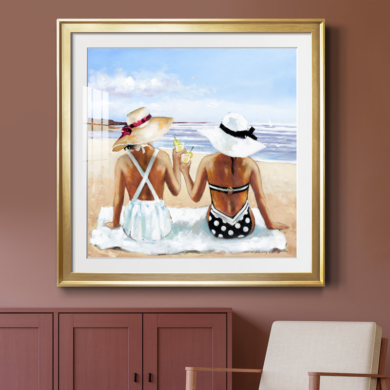Mesdames avec limonade - peinture encadrée, H 34,5 po x l 34,5 po x P 1,5 po, Encadrement doré