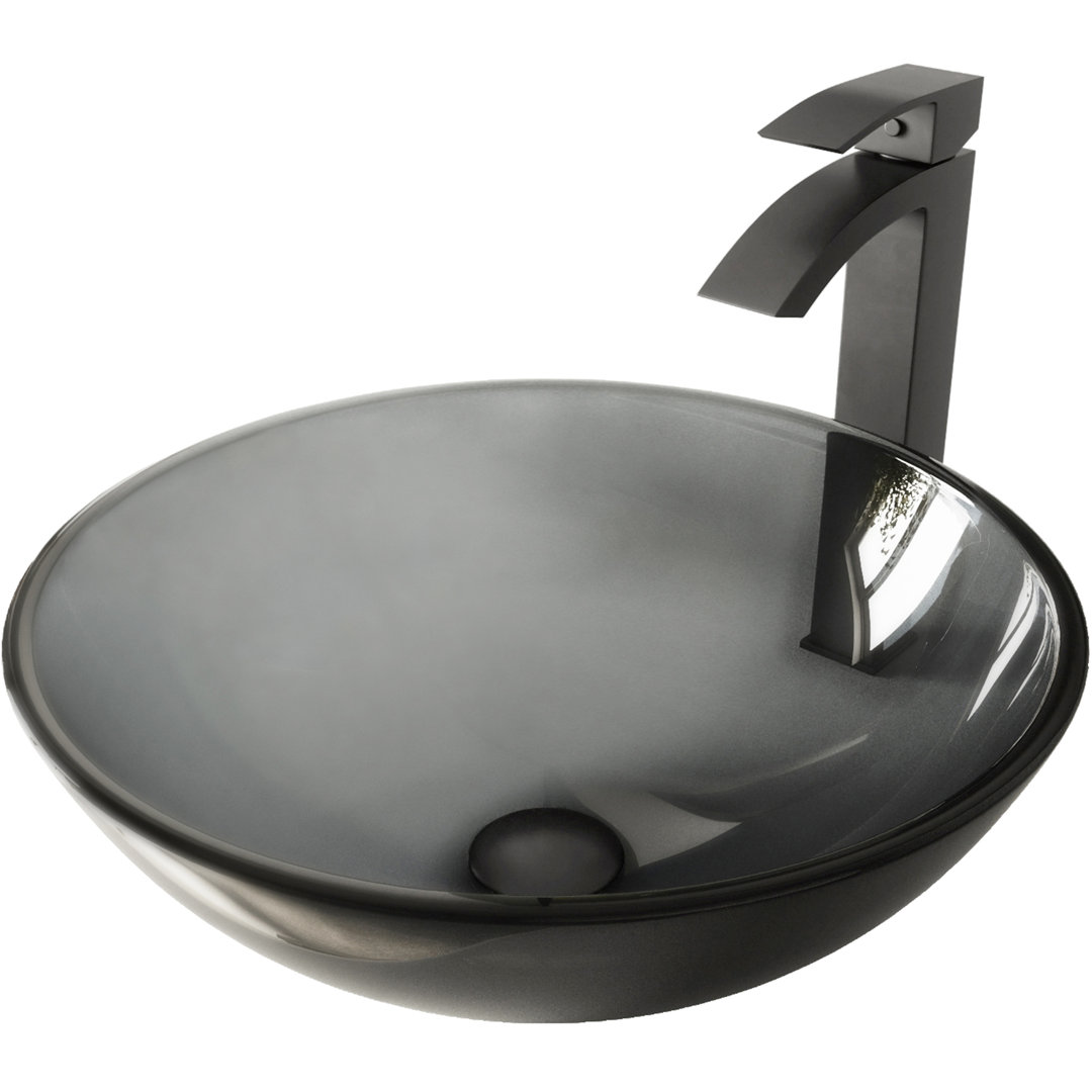 Giovanni Giovanni Round Glass Vessel Bathroom Sink with Faucet VIGO