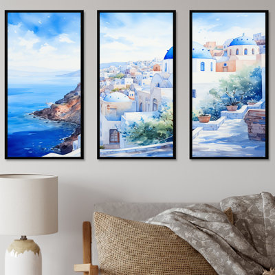 Blue And White Santorini Village II - Greece Wall Art