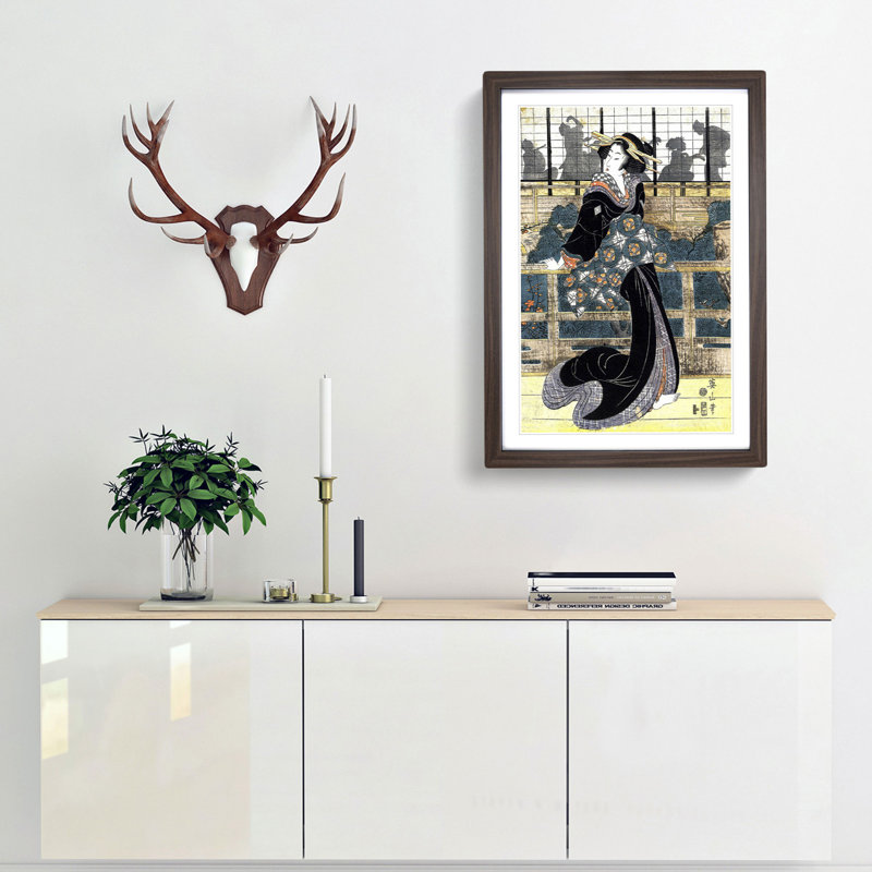 Entertainer by Eizan Kikukawa - Picture Frame Painting Print, Walnut Framed, 65cm H x 48cm W x 2cm D