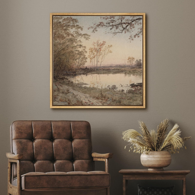 " Autumn Riverside Peaceful ", Natural Canvas, 16" H x 16" W