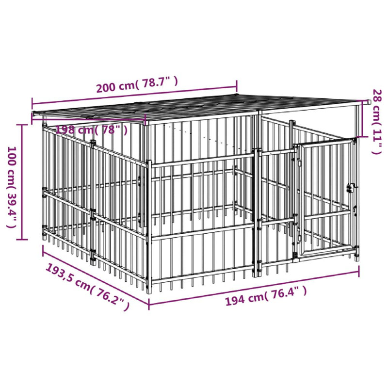 Finney Metal Kennel, 128cm H x 198cm W x 200cm D