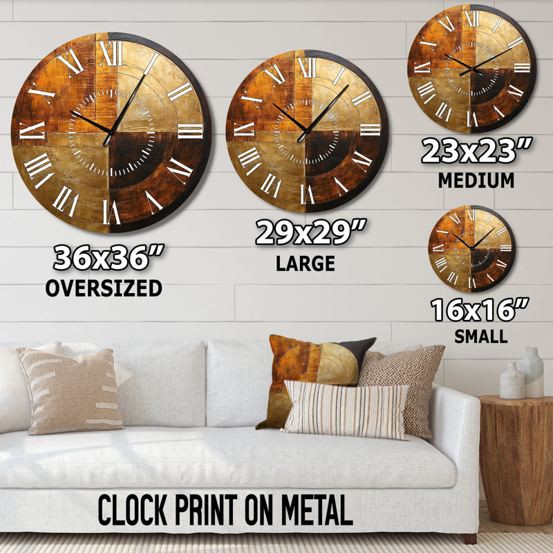 Bronze Brilliance Symetry - Abstract Shapes White Face Wall Clock, Oversized