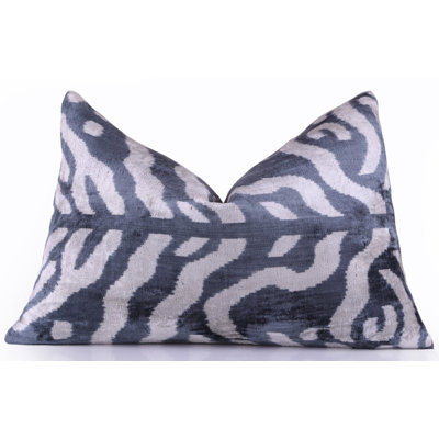 Handmade Velvet Pillow With Insert – Gray Abstract Ikat, 16X24"