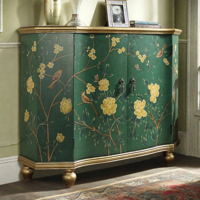 Light Luxury Retro Painting Wooden Accent Cabinet