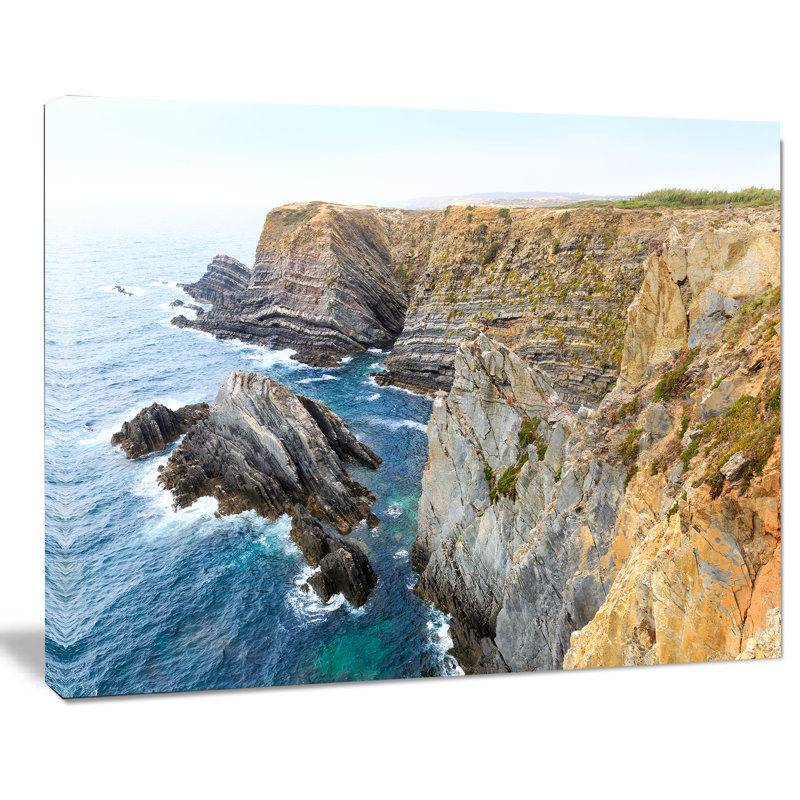 « blue rocky bay portugal panorama », reproduction de photo sur toile tendue, H 30 po x l 40 po x P 1 po