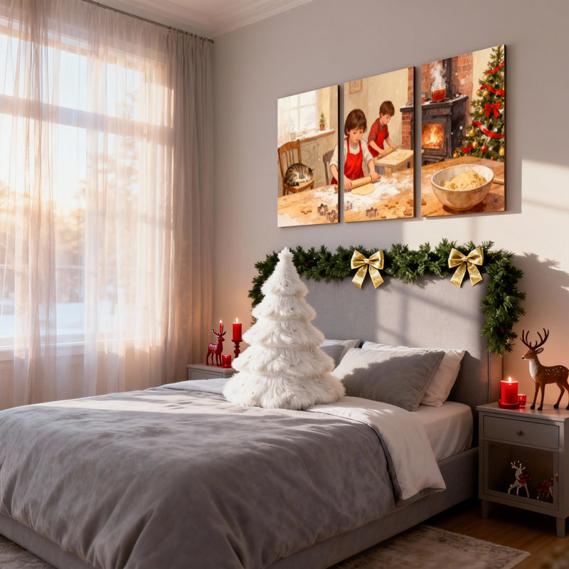 «Christmas Children Bake Cookies Christmas Scene», ensemble de 3 impressions d'art sur toile, H 30 po x l 60 po