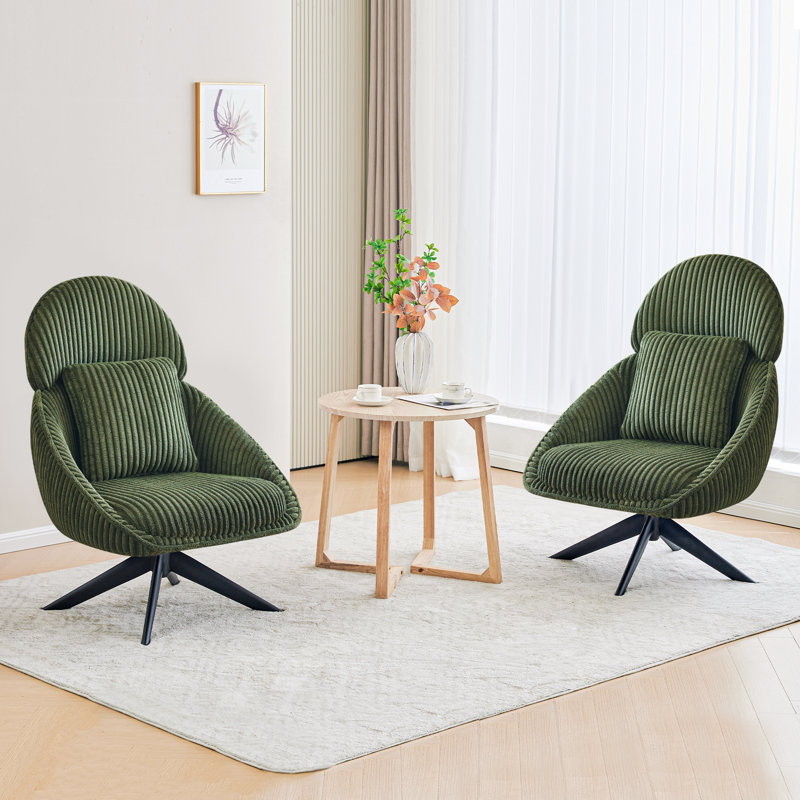 Fauteuil d'appoint pivotant avec coussin Areyah, Velours côtelé vert