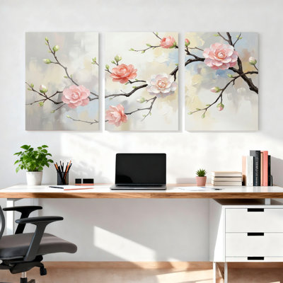 Ensemble de 3 tableaux muraux sur toile à motifs de fleurs de cerisier, pour salon, chambre et décoration intérieure.