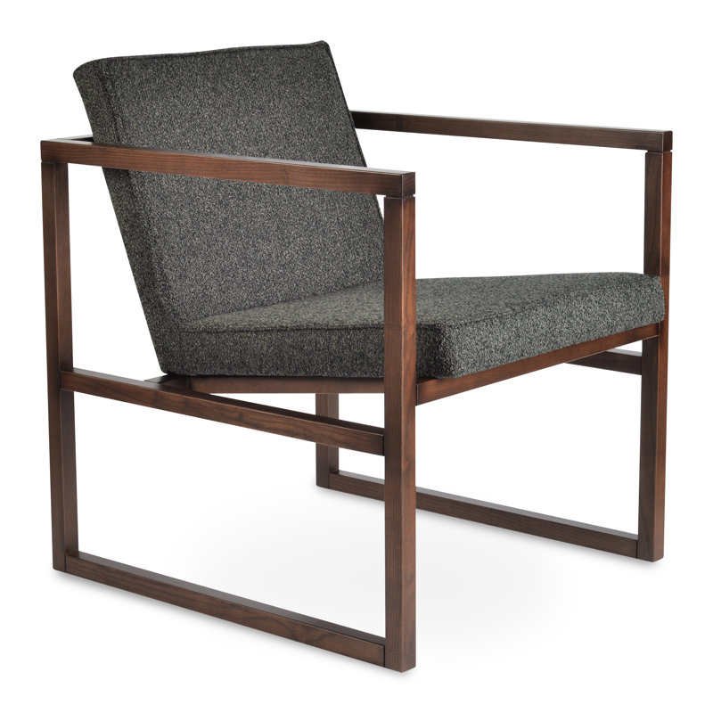 Fauteuil cubique en bois, Similicuir gris, Brun foncé