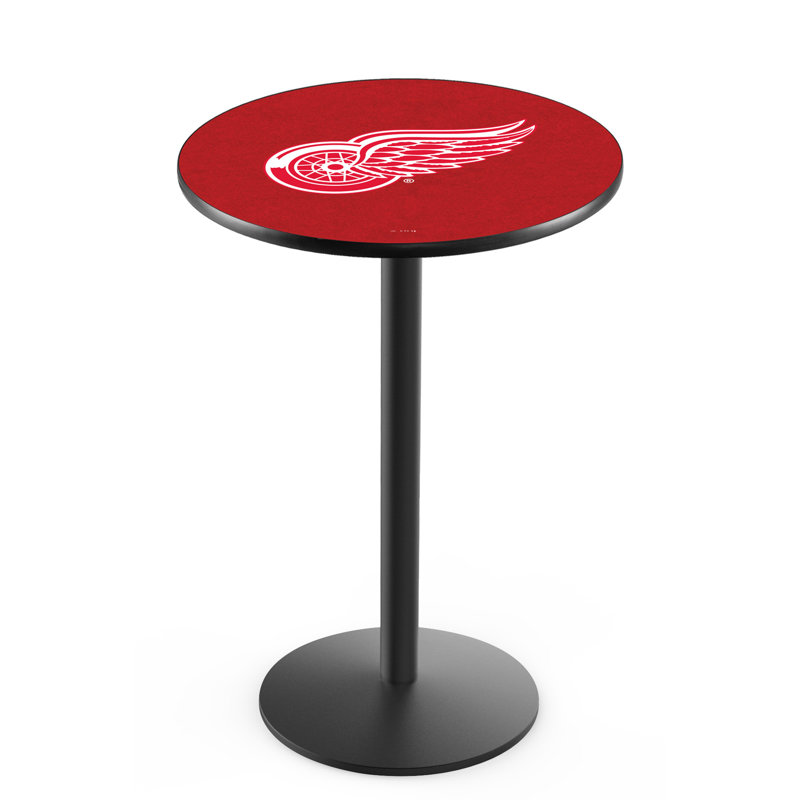 NHL Round Metal Base Dining Table, Black Wrinkle, Detroit Red Wings