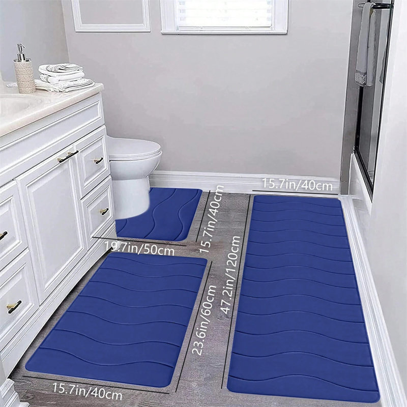Ensemble de 3 tapis de bain en mousse viscoélastique - Ensemble de tapis de salle de bain super absorbant et antidérapant