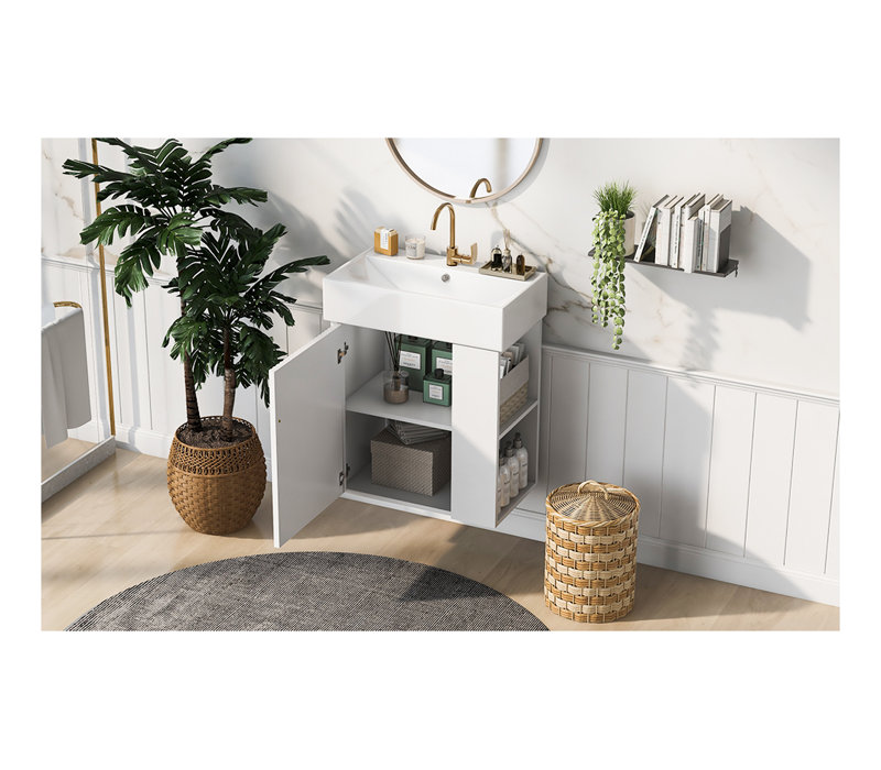 21.6-inch Modern Floating Bathroom Vanity with Ceramic Basin - Space-Saving Design with Soft Close Door for Small Bathrooms