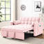 Velours 3 en 1 convertible rose avec lit escamotable et coussins de soutien pour un salon confortable