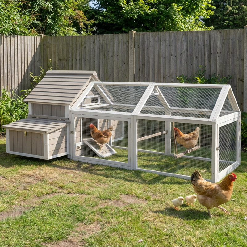 Poulailler pour 8 à 10 poulets, grand poulailler, cage à poule en bois avec nichoir et cour pour la cour