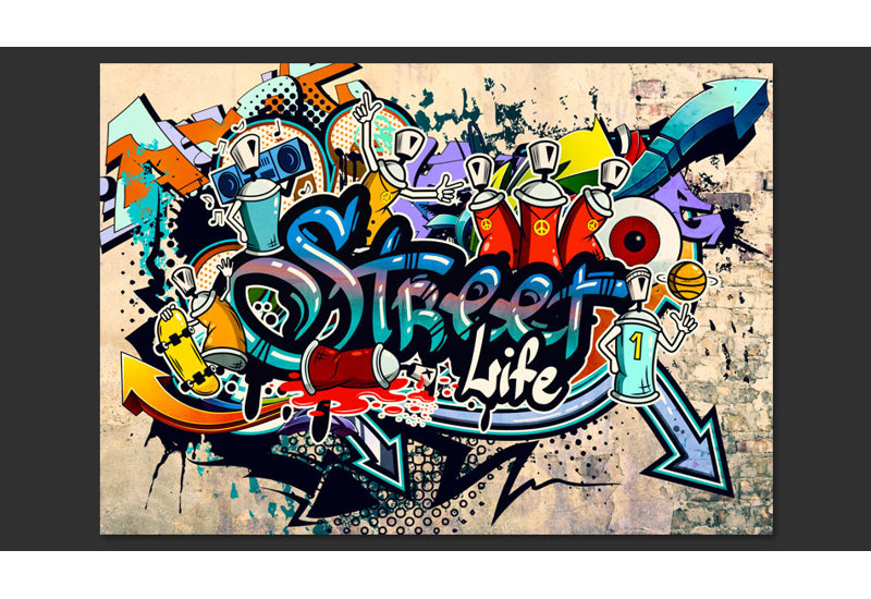 Street Game Semi-Gloss Paste the Wall Mural, 300 cm x 210 cm, Purple/Blue/Red