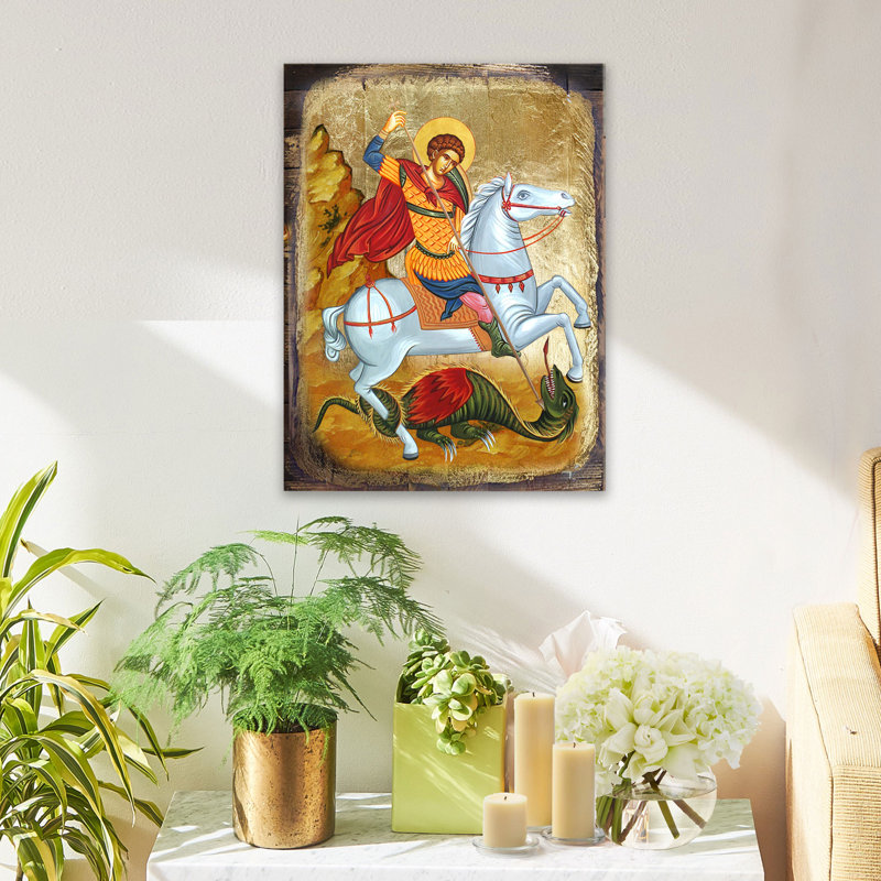 Saint George Icon - Peinture sur bois, L 9 po x H 12 po
