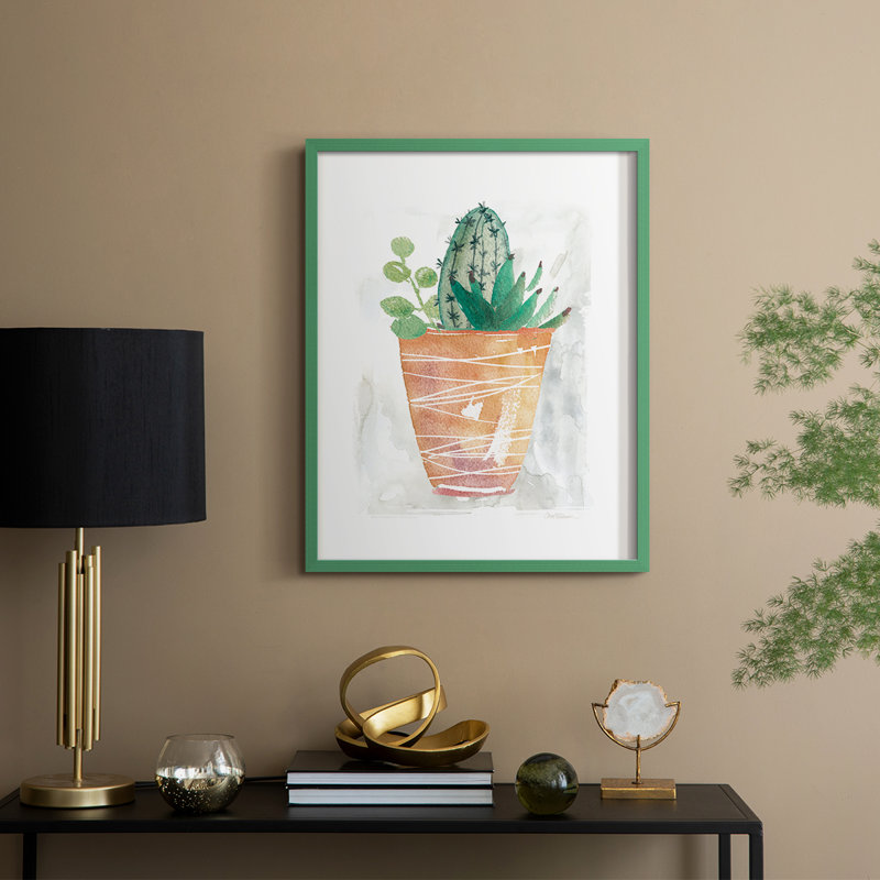 Boho Cactus, reproduction encadrée - bois massif, H 21 po x l 17 po, Vert
