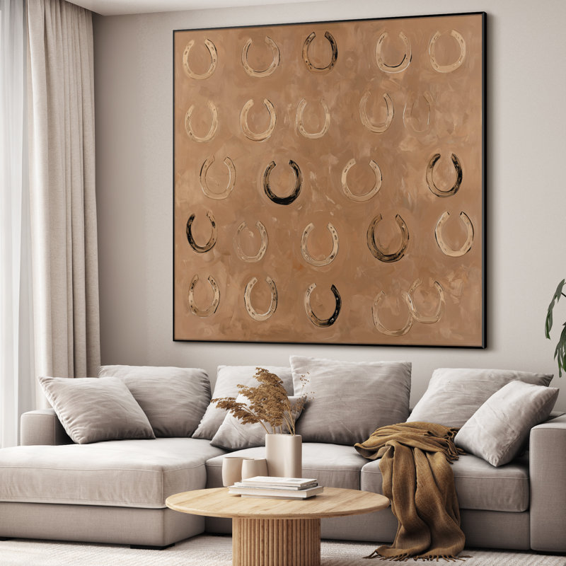 Très grande reproduction d'art sur tissu - Motif de fer à cheval, symbole de style rustique occidental, décoration pour le salon ou la chambre à coucher - «Assemblage requis du cadre (cadre non fini)»