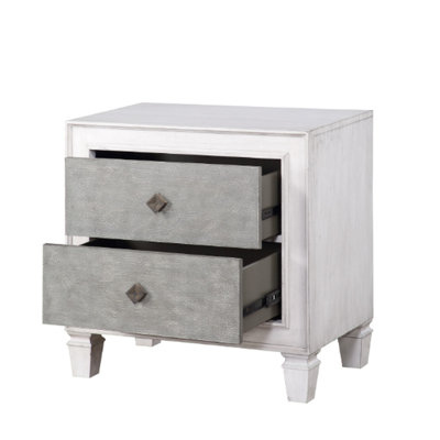Grey And White Night Stand With Protective Top Surface Metal Drawer Glides Soft Felt In