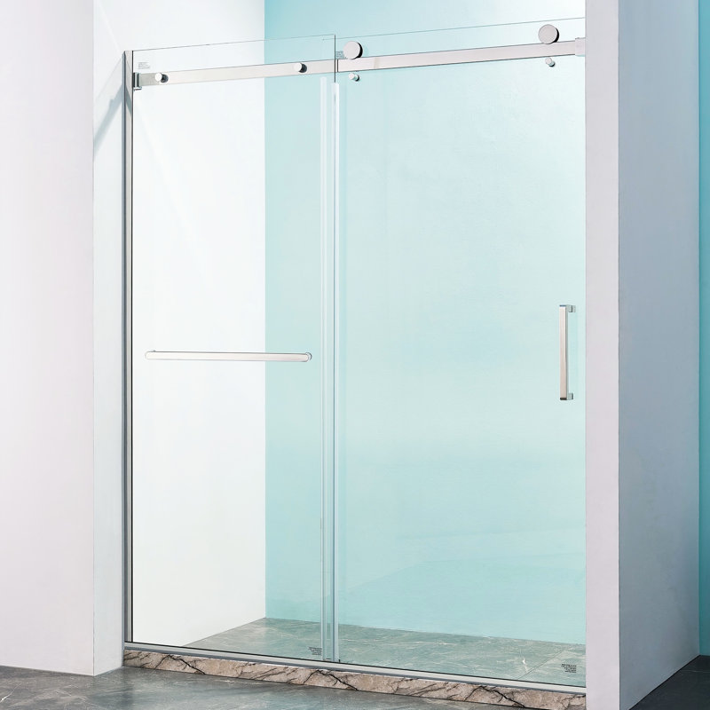 Verre trempé transparent de 5/8 po 8 mm d'épaisseur, acier inoxydable 304 en nickel brossé, porte de douche l 56 à 60 po x H 75 po, structure de tube rectangulaire coulissante simple à assemblage facile