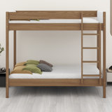 Bunk Bed Frame With Ladder, Safety Guardrails, Upholstered Headboard/Footboard