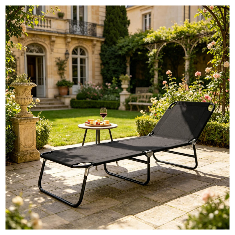 Chaise longue pliante d'extérieur avec tissu Oxford - Siège de bronzage portable en noir