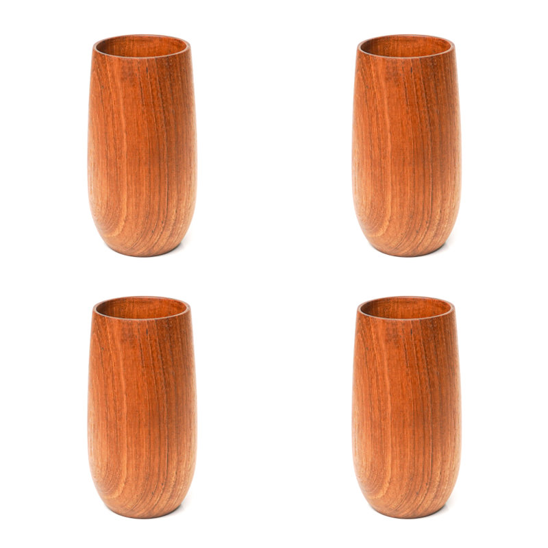 Ensemble de grandes tasses à thé en bois de teck, 9,50 oz, 4