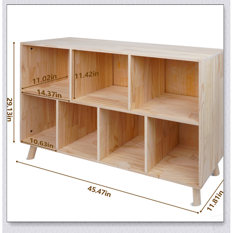 Armoire de rangement en bois de pin massif à 7 compartiments, tablettes fixes pour livres, jouets et décoration intérieure, rangement multi-compartiments moderne