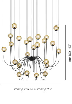 Puppet 24 - Light Chandelier, Matte Black, Amber Transparent
