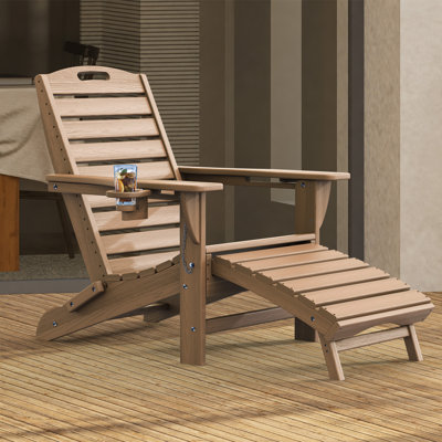 Chaise Adirondack pliable à texture bois avec repose-pieds et dossier réglable