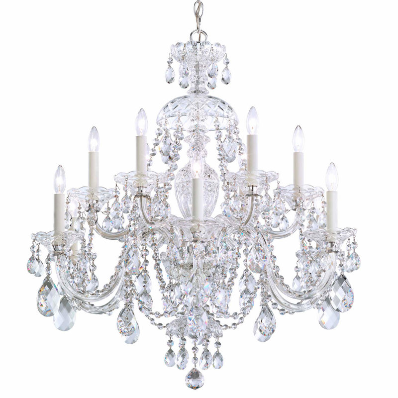 Sterling 12 - Light Glass Chandelier, Polished Silver, Swarovski Spectra