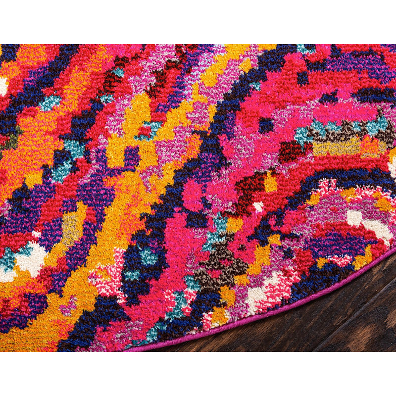 Eddins Washable Ikat Indoor Rug, Round 8'