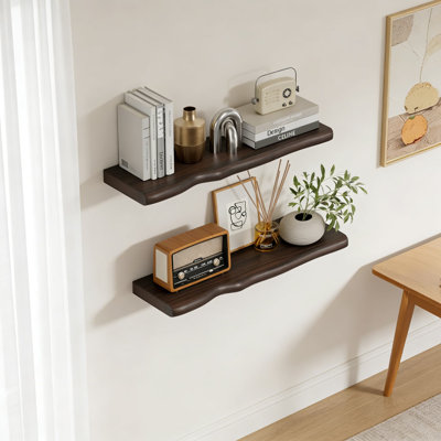 Tablettes flottantes en pin naturel avec bord vif et grain rustique - Tablettes murales robustes pour le rangement et la présentation de salle de bain, salon, cuisine et chambre à coucher