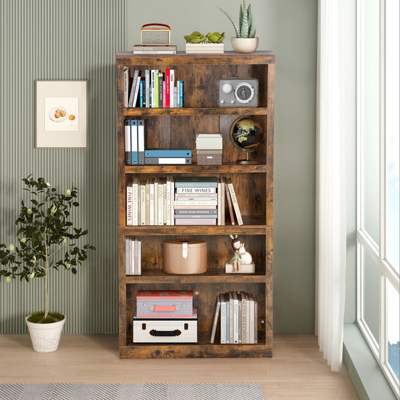Étagère à livres Bibliothèque à 5 niveaux Étagère de rangement sur pied pour bibliothèque de salon, l 35,2 po x P 13,2 po x H 69,9 po