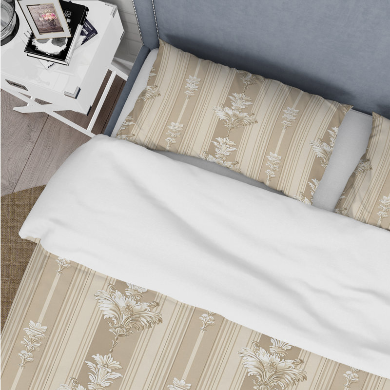 Ensemble de housse de couette Beige White Damask Stripe I - Traditional, Housse de couette très grand et 2 très grandes t