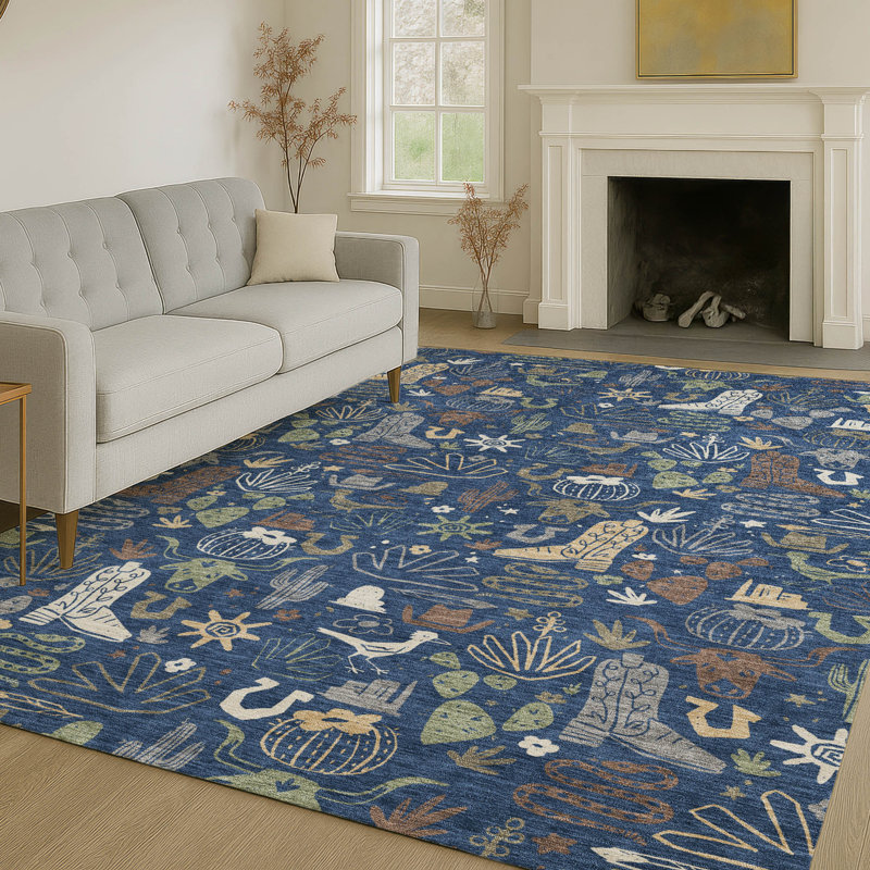 Tapis intérieur / extérieur lavable à la machine pour enfants Chantille ACN2512, Marine, Rectangle 5 pi x 7 pi 6 po